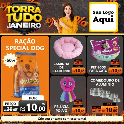 Modelo de Rede Social para Feed Facebook com o tema Torra Tudo Janeiro para Pet Shop