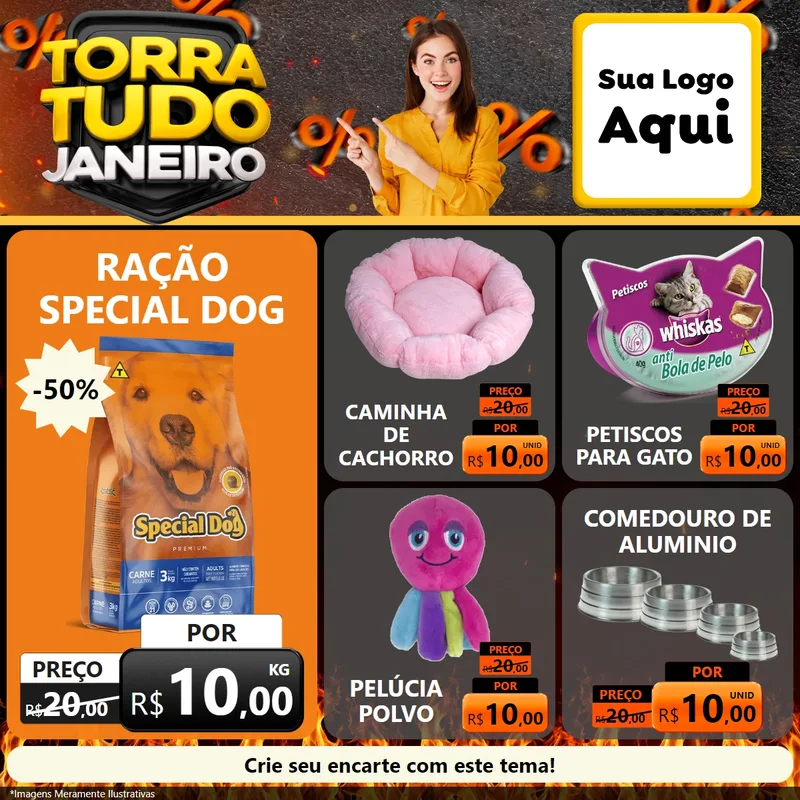 Modelo de Rede Social para Feed Facebook com o tema Torra Tudo Janeiro para Pet Shop