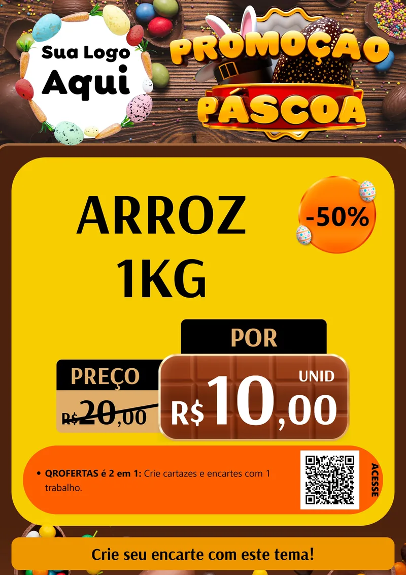 Modelo de Cartaz para Cartaz A4 Vertical com o tema Promoção Páscoa para Supermercado