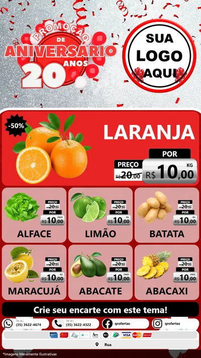 Modelo de Rede Social para Stories com o tema Promoção de Aniversário - 20 Anos para Hortifrúti