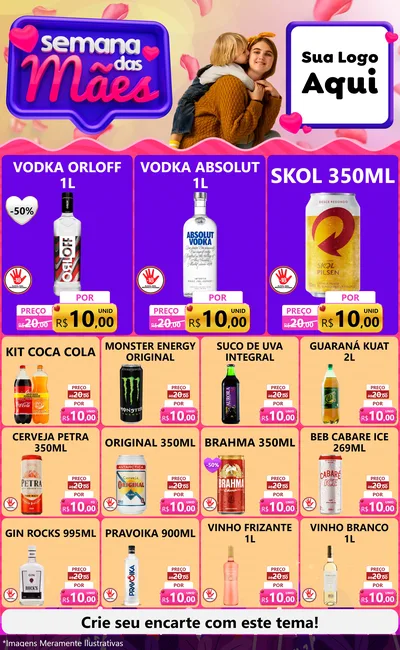 Modelo de Encarte para Encarte Grande com o tema Semana das Mães para Distribuidora de bebidas