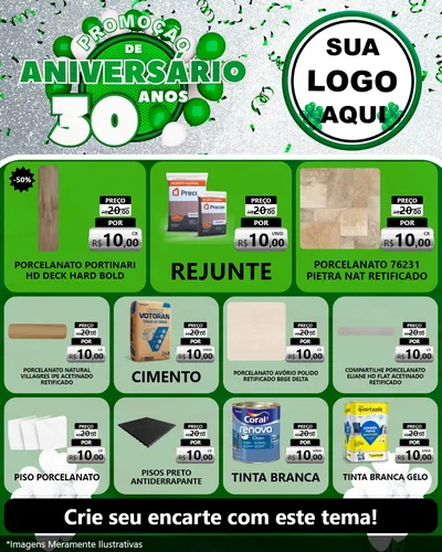 Modelo de Rede Social para Feed Instagram com o tema Promoção de Aniversário - 30 Anos para Pisos e revestimentos