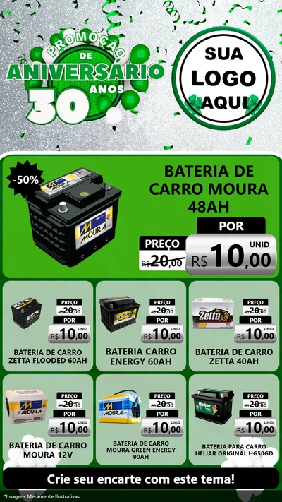 Modelo de Rede Social para Stories com o tema Promoção de Aniversário - 30 Anos para Baterias Elétricas