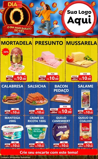 Modelo de Encarte para Encarte Grande com o tema Dia O - O Dia Mais Barato Do Mês para Frios e Laticínios