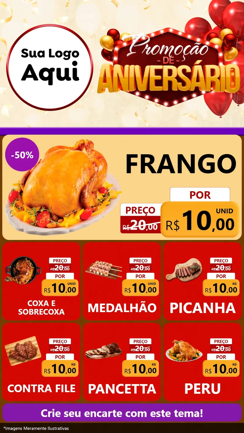 Modelo de Rede Social para Stories com o tema Promoção de Aniversário para Assados