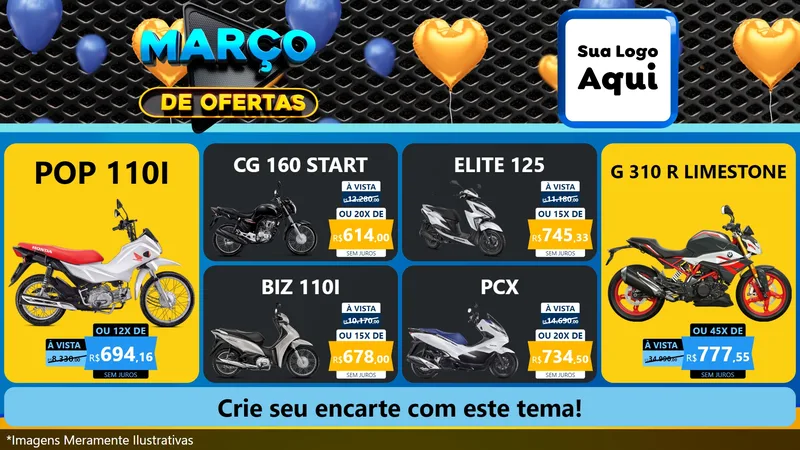 Modelo de TV para TV Horizontal com o tema Março de Ofertas para Concessionaria de Motos