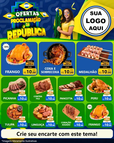 Modelo de Rede Social para Feed Instagram com o tema Ofertas Proclamação da República para Assados
