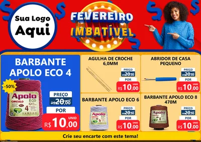Modelo de Encarte para Encarte A4 Horizontal com o tema Fevereiro Imbatível para Armarinho e Aviamentos