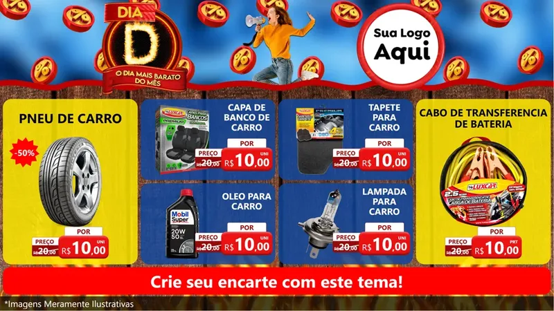 Modelo de TV para TV Horizontal com o tema Dia D - O Dia Mais Barato Do Mês para Auto peças