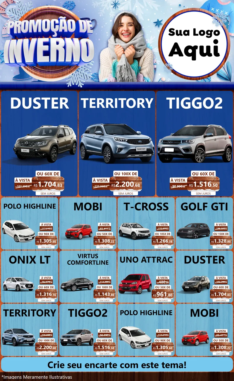 Modelo de Encarte para Encarte Grande com o tema Promoção de Inverno para Concessionaria de Carros