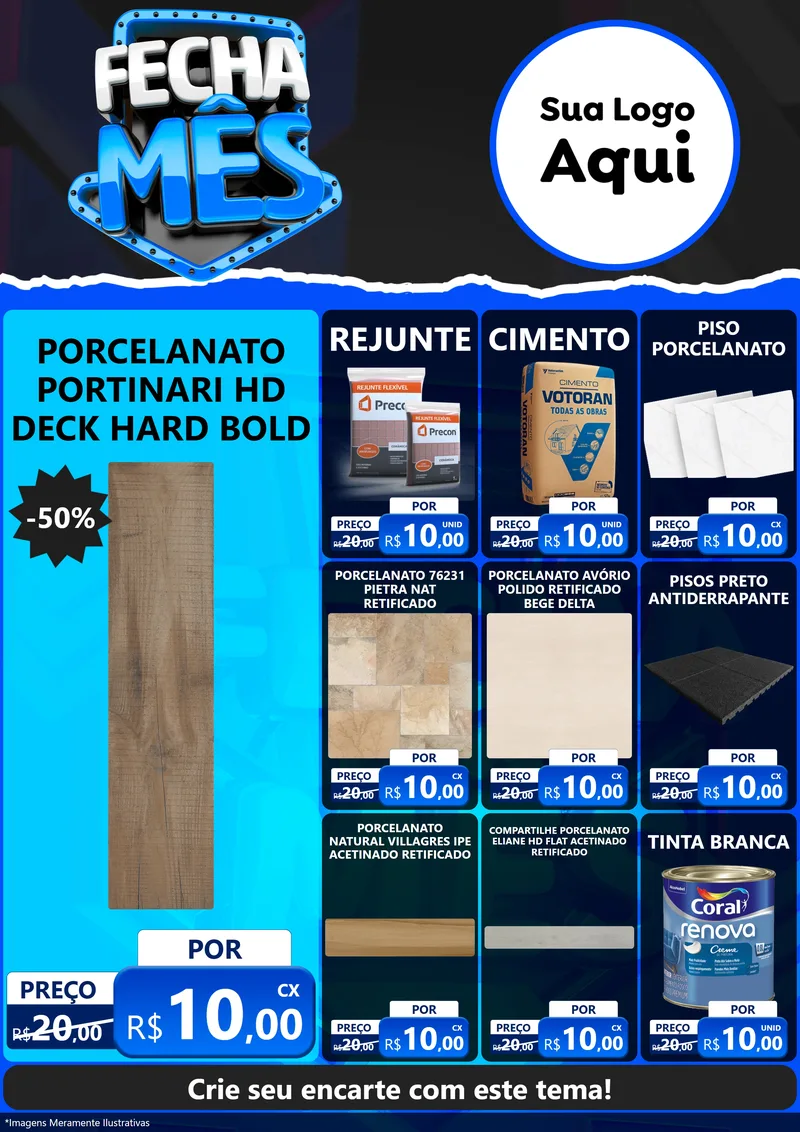 Modelo de Encarte para Encarte A4 Vertical com o tema Fecha Mês para Pisos e revestimentos