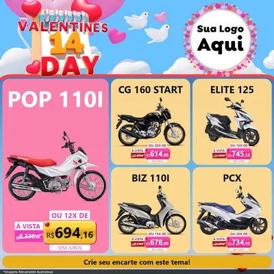 Modelo de Rede Social para Feed Facebook com o tema Valentine's Day para Concessionaria de Motos