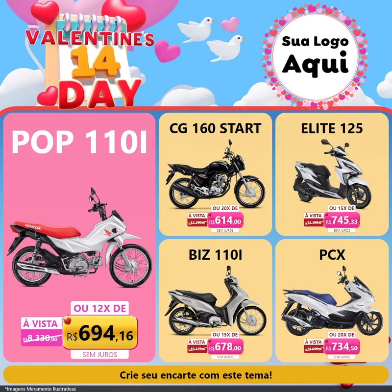 Modelo de Rede Social para Feed Facebook com o tema Valentine's Day para Concessionaria de Motos