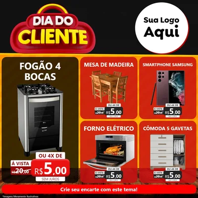 Modelo de Rede Social para Feed Facebook com o tema Dia do Cliente para Móveis e Eletro