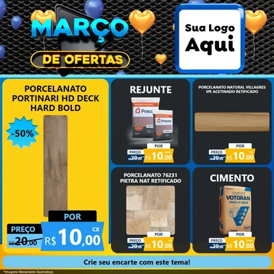 Modelo de Rede Social para Feed Facebook com o tema Março de Ofertas para Pisos e revestimentos