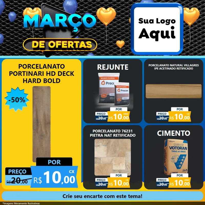 Modelo de Rede Social para Feed Facebook com o tema Março de Ofertas para Pisos e revestimentos