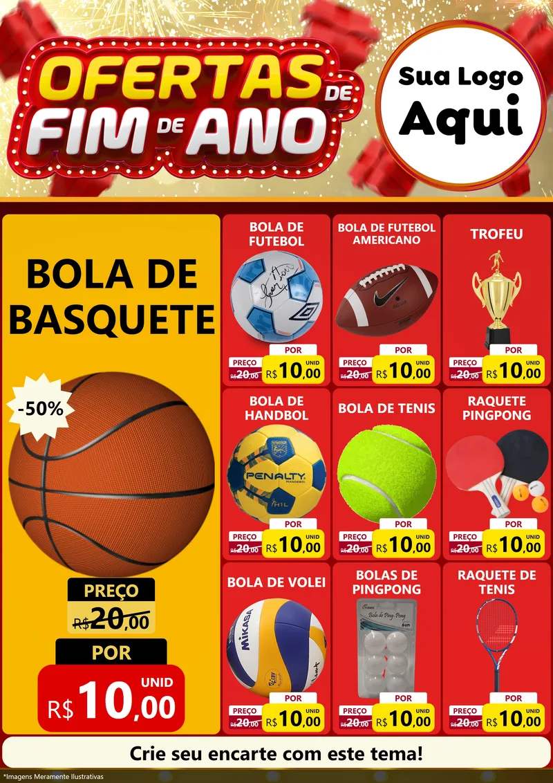 Modelo de Encarte para Encarte A4 Vertical com o tema Ofertas de Fim de Ano para Artigos Esportivos