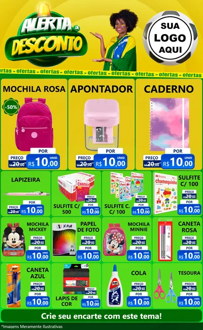 Modelo de Encarte para Encarte Grande com o tema Alerta de Desconto para Papelaria