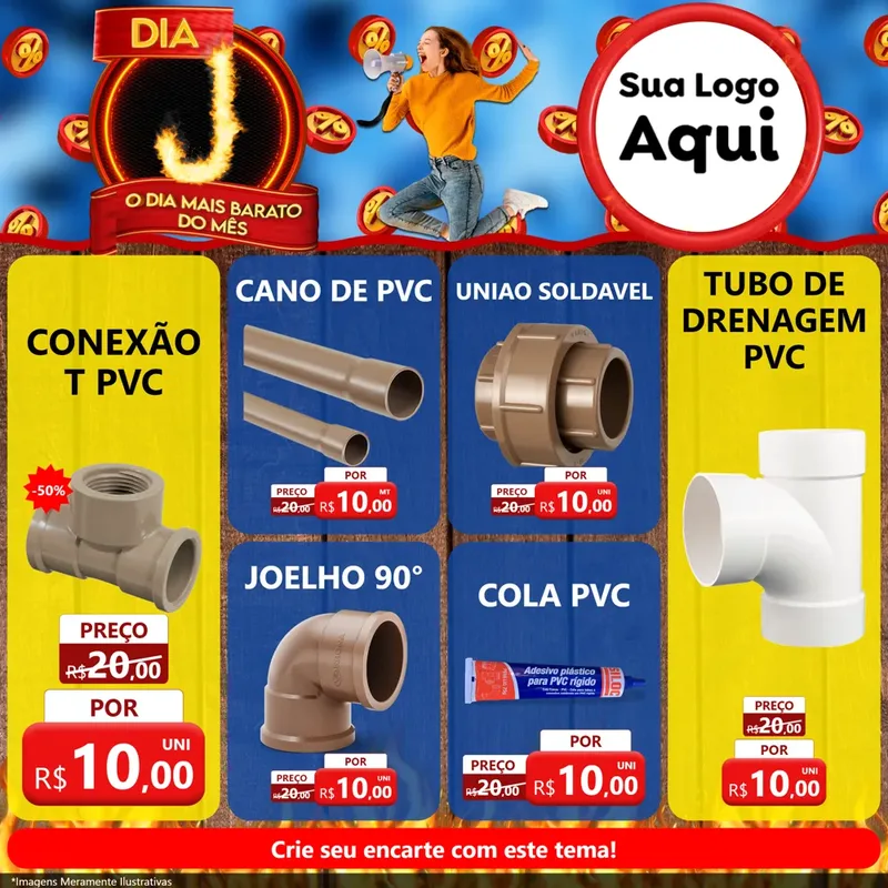Modelo de Rede Social para Feed Facebook com o tema Dia J - O Dia Mais Barato Do Mês para Tubos e conexões
