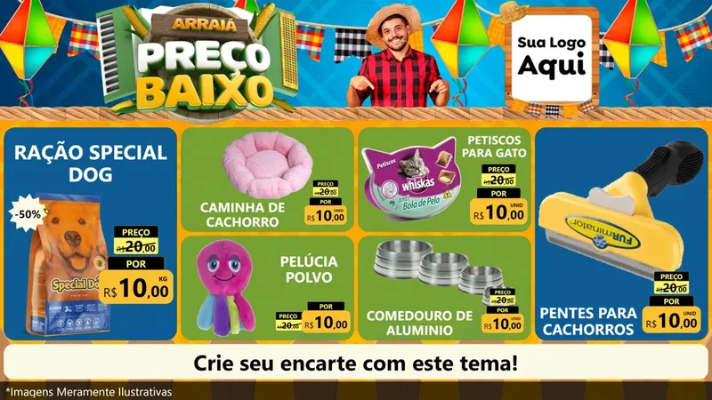 Modelo de TV para TV Horizontal com o tema Arraiá de Preço Baixo - Junina para Pet Shop