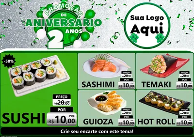 Modelo de Encarte para Encarte A4 Horizontal com o tema Promoção de Aniversário - 2 Anos para Comida japonesa