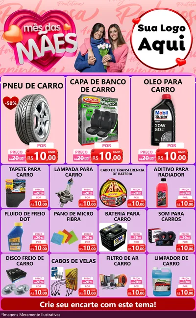 Modelo de Encarte para Encarte Grande com o tema Mês Das Mães para Auto peças