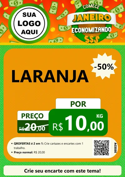 Modelo de Cartaz para Cartaz A4 Vertical com o tema Comece Janeiro Economizando para Hortifrúti