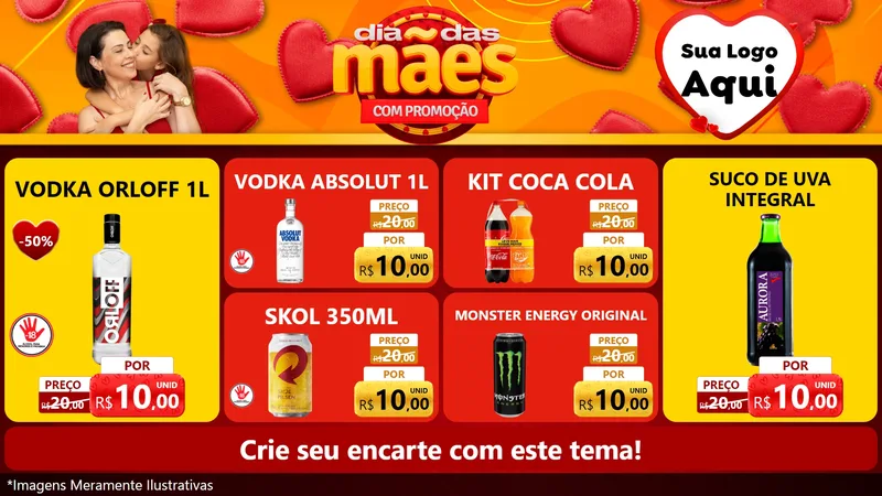 Modelo de TV para TV Horizontal com o tema Dia das Mães com Promoção para Distribuidora de bebidas