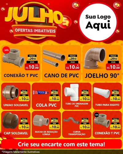 Modelo de Rede Social para Feed Instagram com o tema Julho Ofertas Imbatíveis para Tubos e conexões