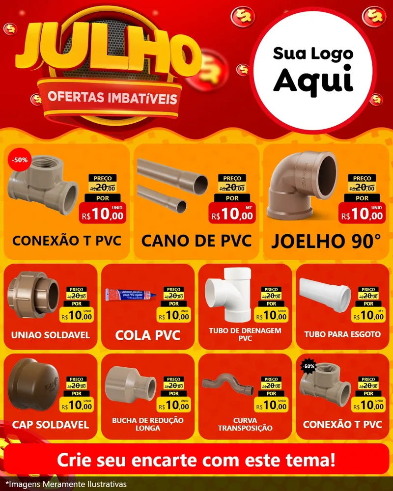 Modelo de Rede Social para Feed Instagram com o tema Julho Ofertas Imbatíveis para Tubos e conexões