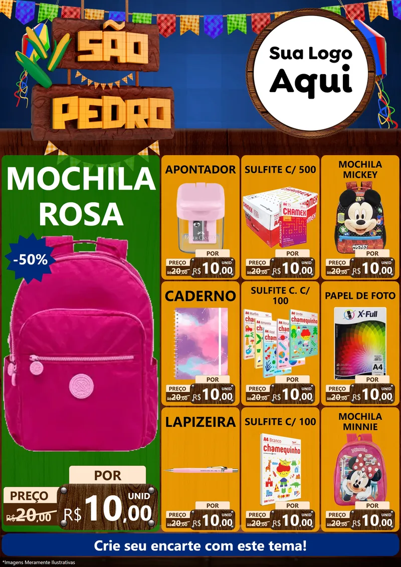 Modelo de Encarte para Encarte A4 Vertical com o tema São Pedro para Papelaria