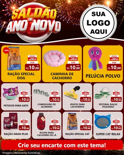 Modelo de Rede Social para Feed Instagram com o tema Saldão de Ano Novo para Pet Shop