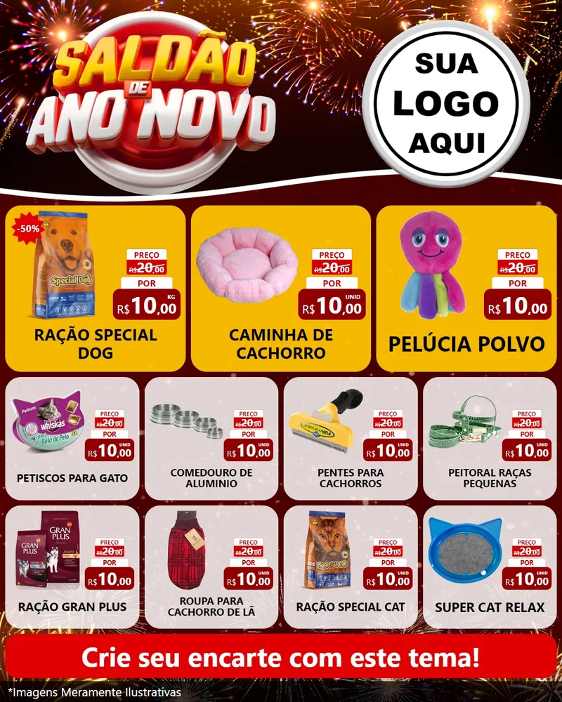 Modelo de Rede Social para Feed Instagram com o tema Saldão de Ano Novo para Pet Shop