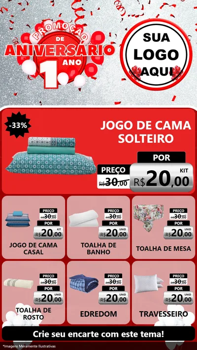 Modelo de Rede Social para Stories com o tema Promoção de Aniversário - 1 Ano para Cama, Mesa e Banho