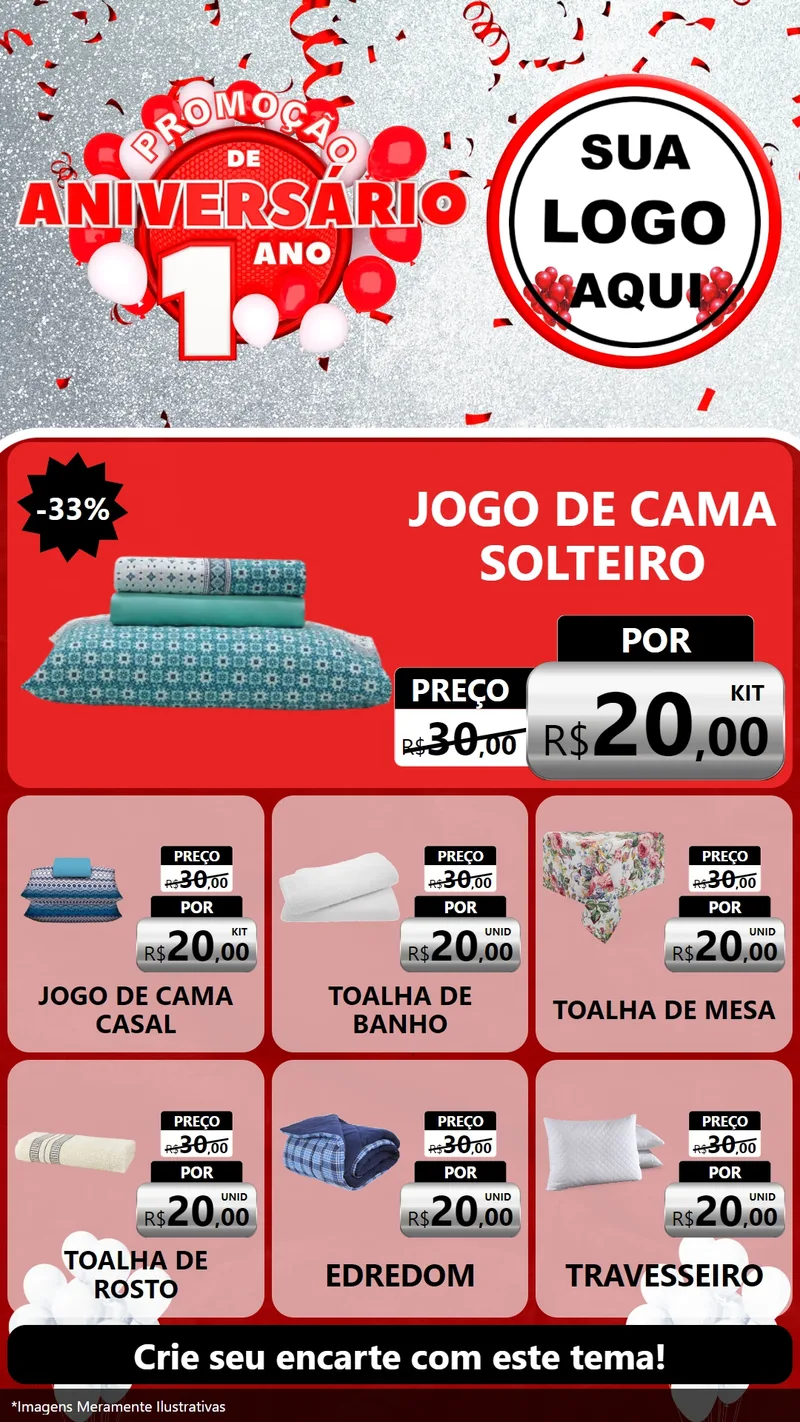Modelo de Rede Social para Stories com o tema Promoção de Aniversário - 1 Ano para Cama, Mesa e Banho