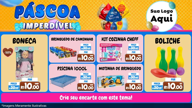 Modelo de TV para TV Horizontal com o tema Páscoa Imperdível para Brinquedos