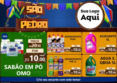 Modelo de Encarte para Encarte A4 Horizontal com o tema São Pedro para Produtos de Limpeza