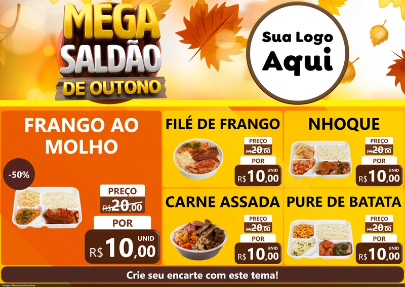 Modelo de Encarte para Encarte A4 Horizontal com o tema Mega Saldão de Outono para Restaurante