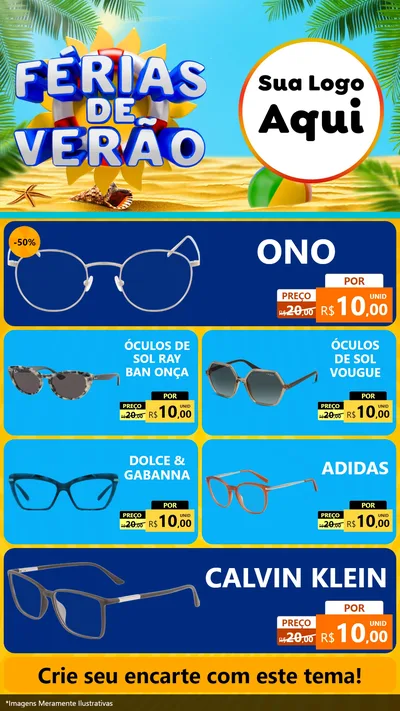 Modelo de TV para TV Vertical com o tema Férias de Verão para Óticas
