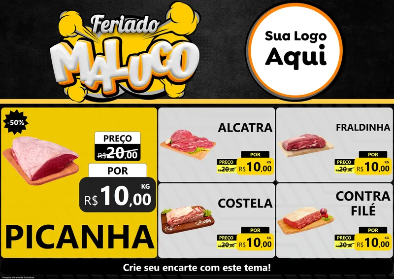 Modelo de Encarte para Encarte A4 Horizontal com o tema Feriado Maluco para Açougue