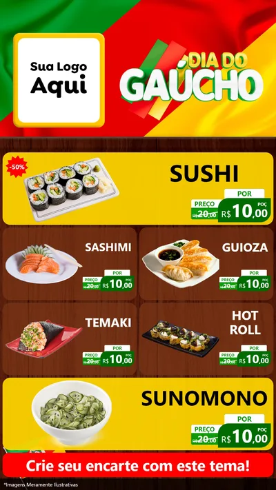 Modelo de TV para TV Vertical com o tema Dia do Gaúcho para Comida japonesa