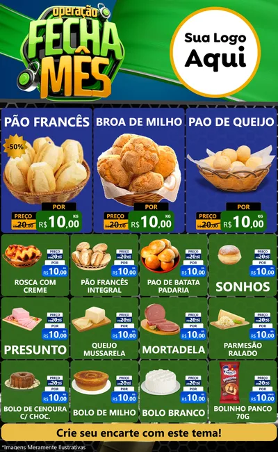 Modelo de Encarte para Encarte Grande com o tema Operação Fecha Mês para Padaria