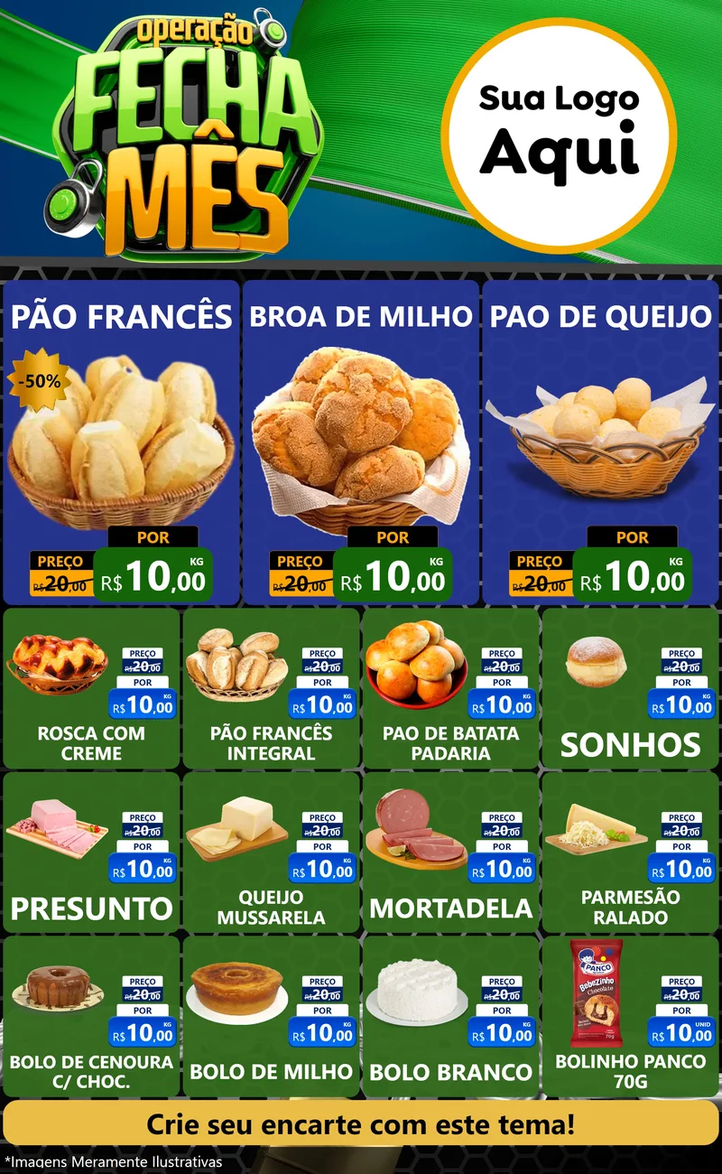 Modelo de Encarte para Encarte Grande com o tema Operação Fecha Mês para Padaria