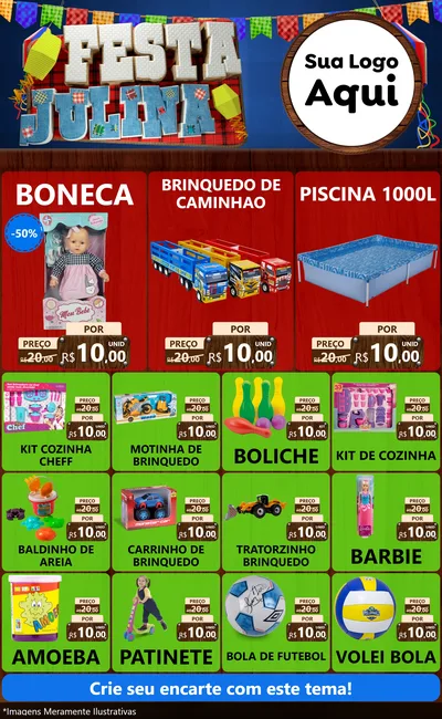 Modelo de Encarte para Encarte Grande com o tema Festa Julina para Brinquedos