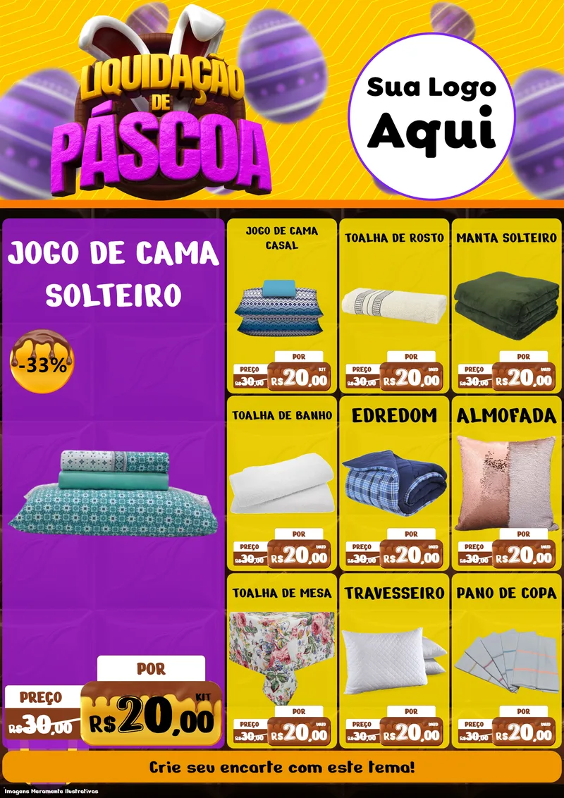 Modelo de Encarte para Encarte A4 Vertical com o tema Liquidação de Páscoa para Cama, Mesa e Banho