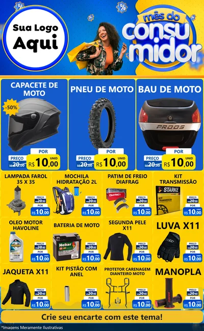 Modelo de Encarte para Encarte Grande com o tema Mês do Consumidor para Moto peças