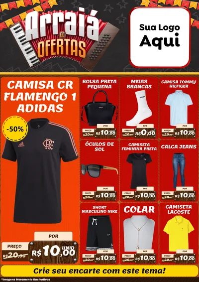 Modelo de Encarte para Encarte A4 Vertical com o tema Arraiá de Ofertas - Junina para Roupas e acessórios