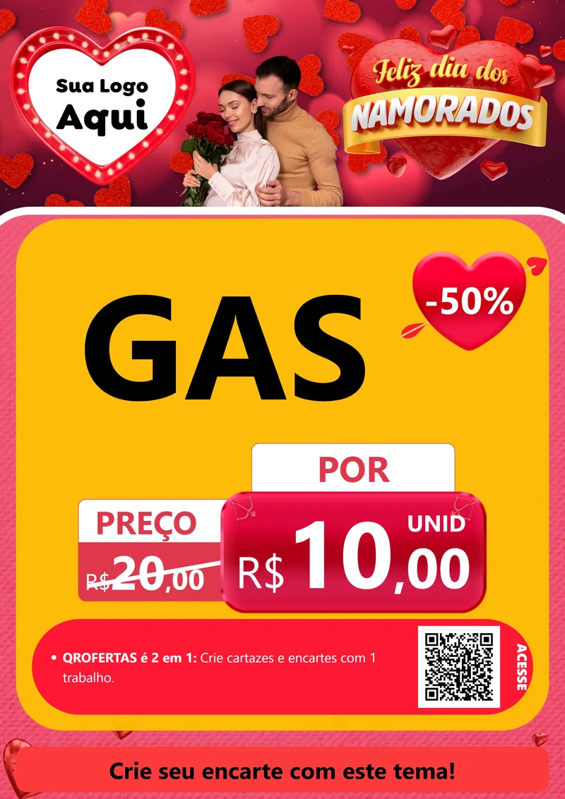 Modelo de Cartaz para Cartaz A4 Vertical com o tema Feliz Dia Dos Namorados para Água e gás