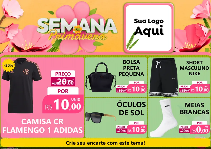 Modelo de Encarte para Encarte A4 Horizontal com o tema Semana da Primavera para Roupas e acessórios