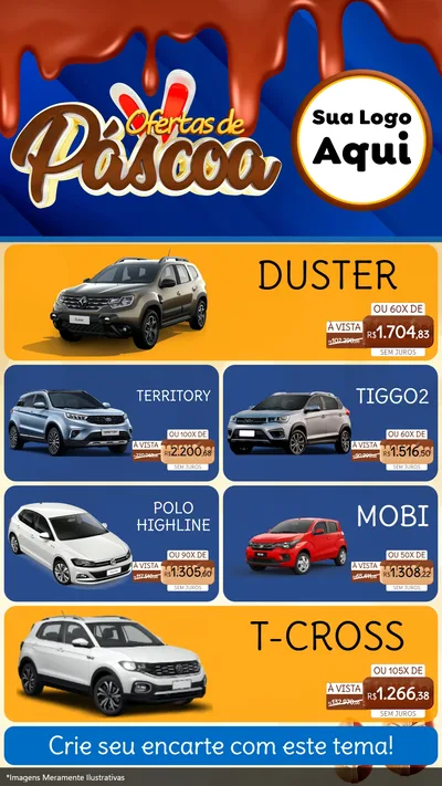 Modelo de TV para TV Vertical com o tema Ofertas de Páscoa para Concessionaria de Carros